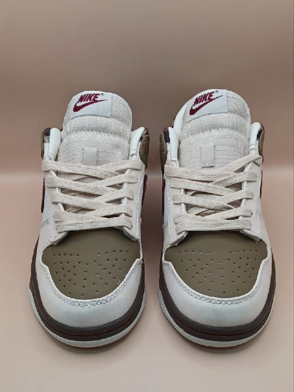 New Nike Womens Dunk Low Sneaker-Khaki Team Red Leopard Size 7.5 US